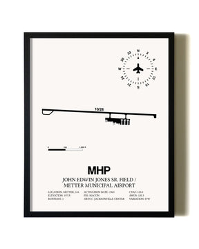 Framed John Edwin Jones Sr Field / Metter Municipal Airport wall art poster in black frame