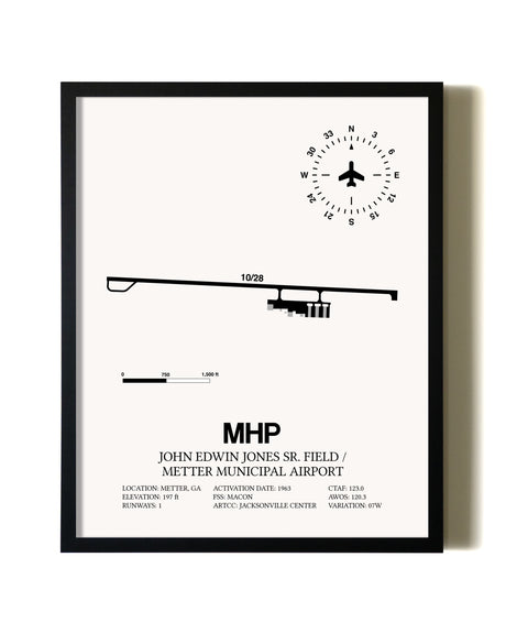 Framed John Edwin Jones Sr Field / Metter Municipal Airport wall art poster in black frame