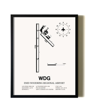 Framed Enid Woodring Regional Airport wall art poster in black frame