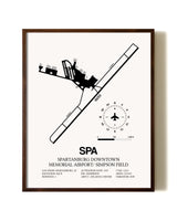 Spartanburg Downtown Memorial Airport / Simpson Field aviation print in walnut frame