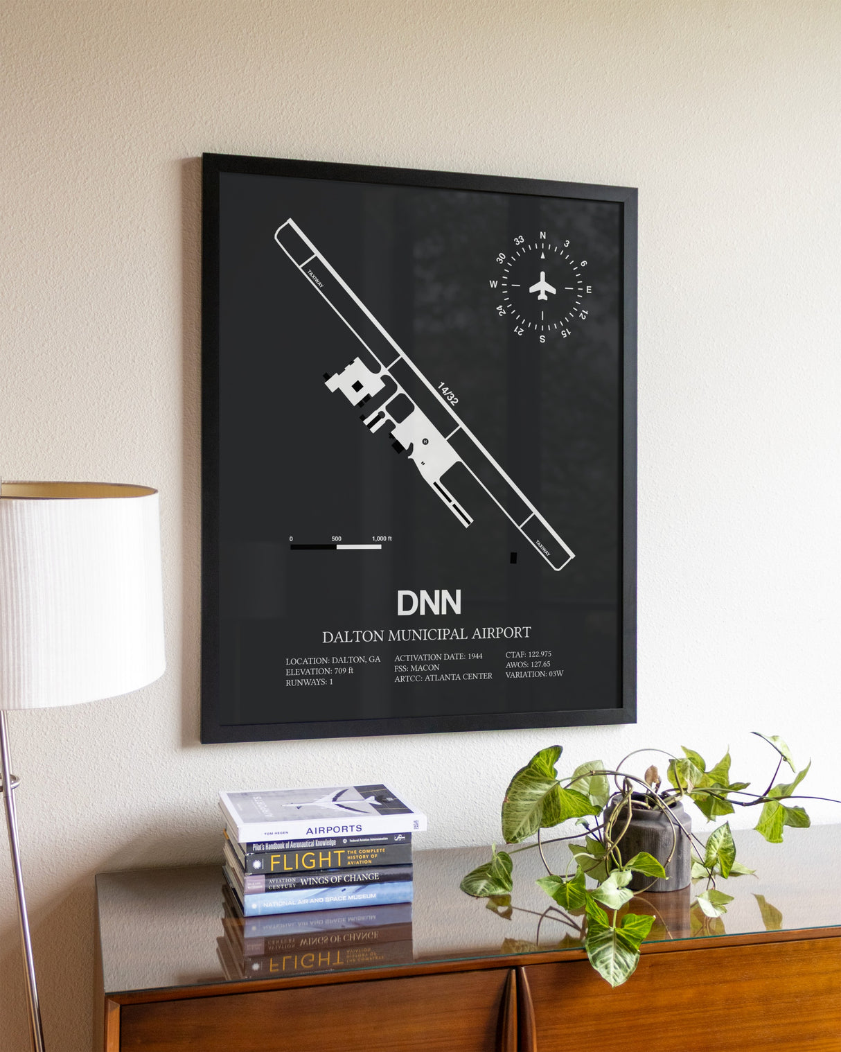 Gray Framed Dalton Municipal Airport wall art poster in black frame
