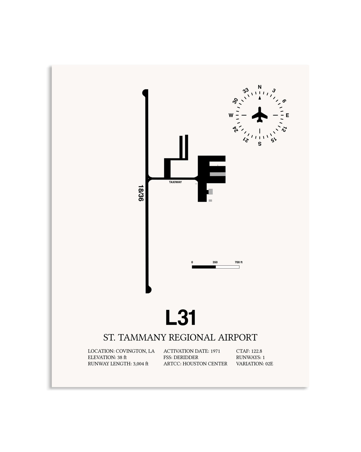 Gray St. Tammany Regional Airport framed poster displayed in an airplane hangar