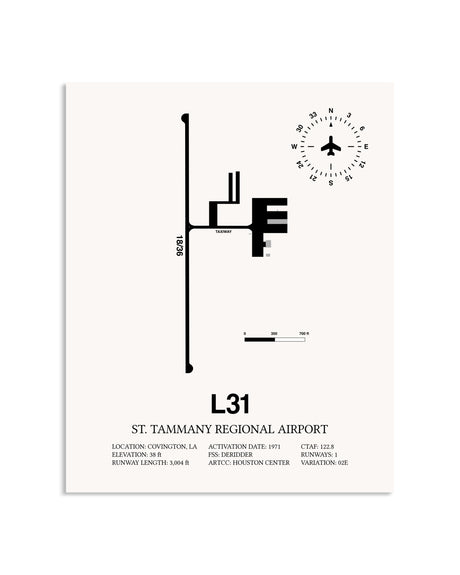Gray St. Tammany Regional Airport framed poster displayed in an airplane hangar
