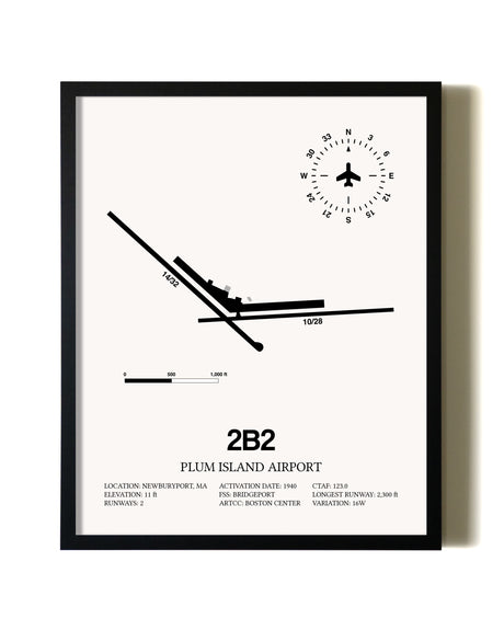 Framed Plum Island Airport wall art poster in black frame