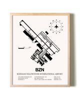 Bozeman Yellowstone International Airport framed wall art in white frame