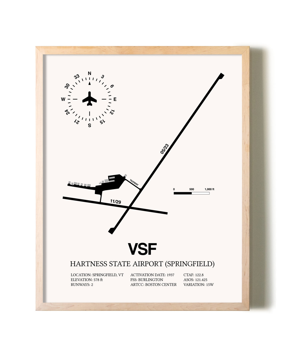 Hartness State Airport (Springfield) framed wall art in white frame