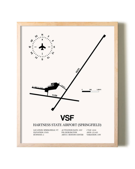 Hartness State Airport (Springfield) framed wall art in white frame