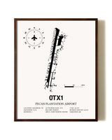 Pecan Plantation Airport aviation print in walnut frame