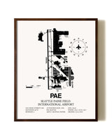 Seattle Paine Field International Airport aviation print in walnut frame