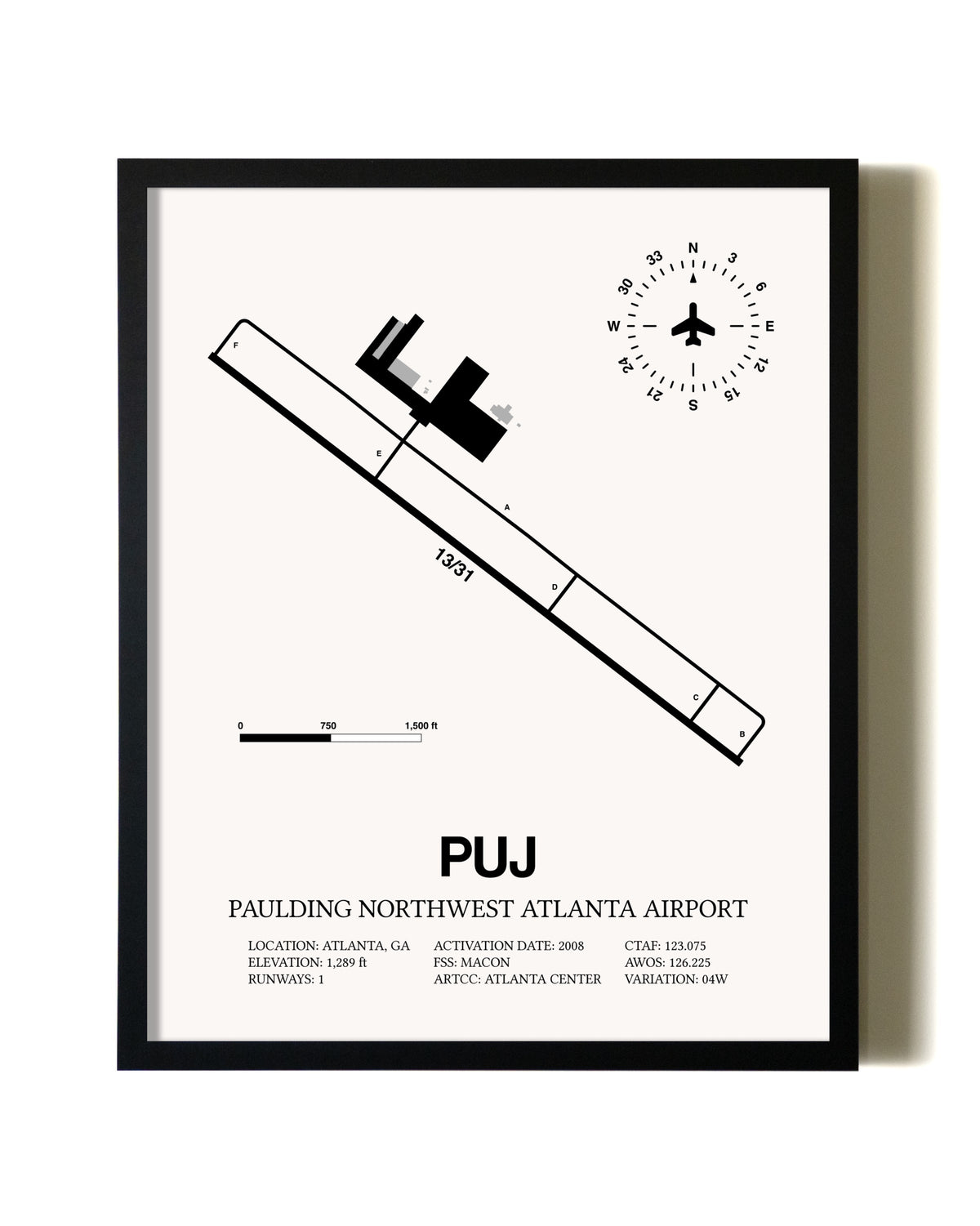Framed Paulding Northwest Atlanta Airport wall art poster in black frame