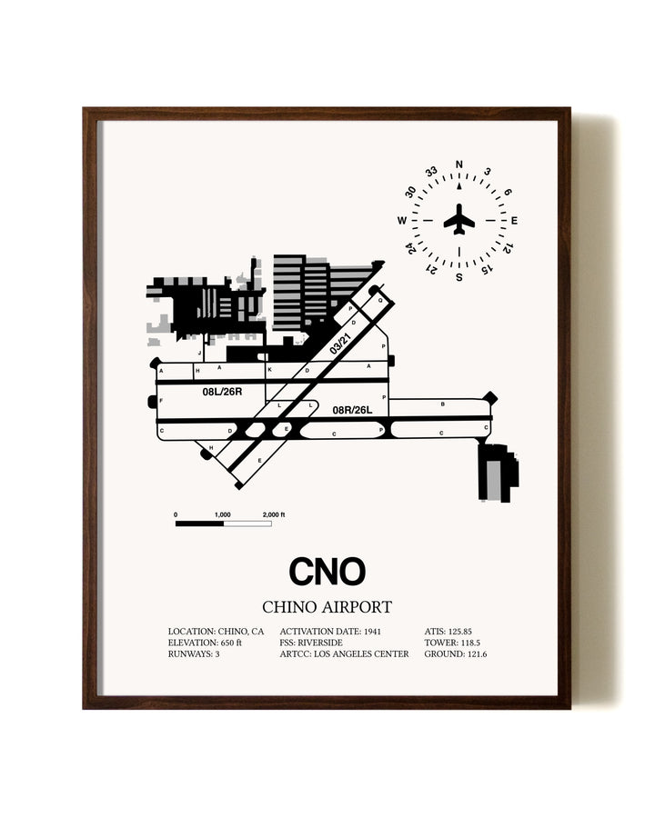 Chino Airport aviation print in walnut frame