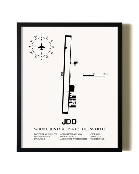 Framed Wood County Airport / Collins Field wall art poster in black frame