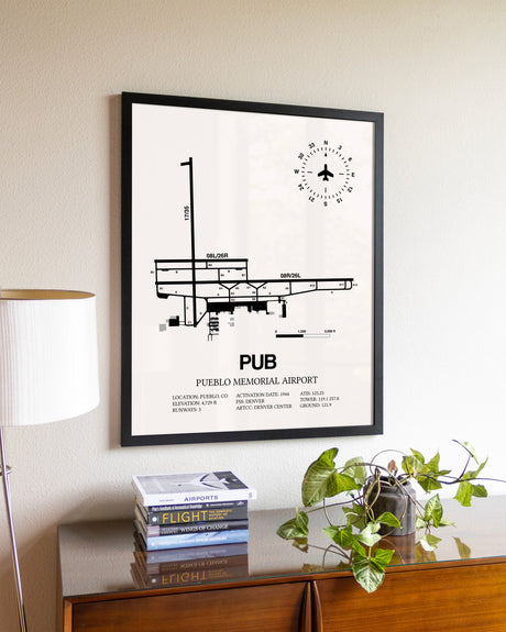 Pueblo Memorial Airport aviation wall décor in black wood frame