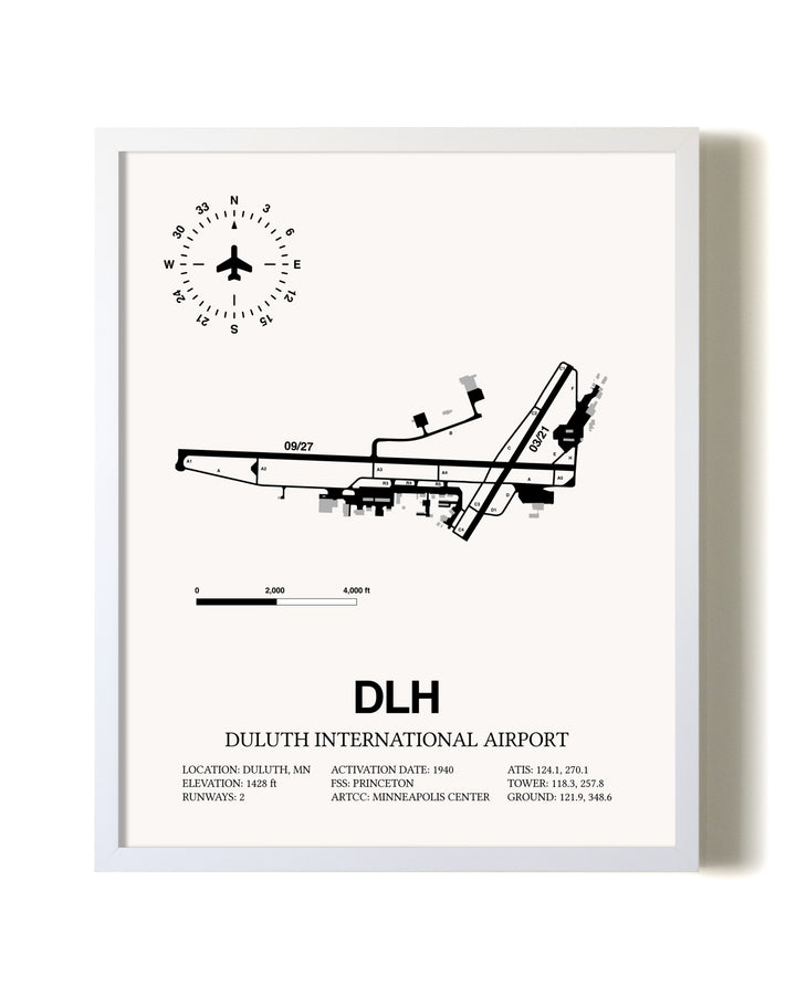Duluth International Airport airport map poster in oak frame