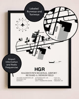 Framed Hagerstown Regional Airport-Richard A. Henson Field layout wall art poster