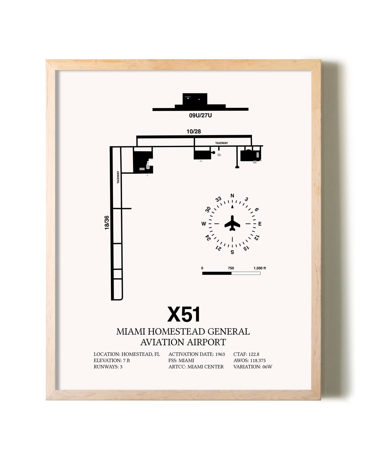 Miami Homestead General Aviation Airport framed wall art in white frame