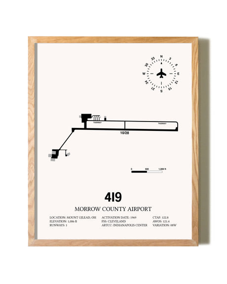 Morrow County Airport framed print in natural wood frame