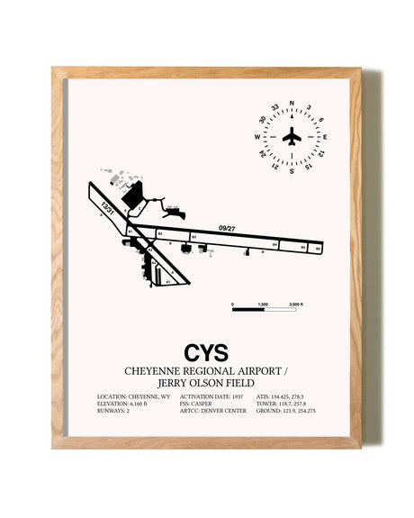 Cheyenne Regional Airport / Jerry Olson Field framed print in natural wood frame