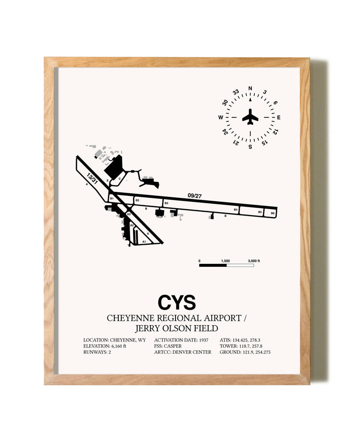Cheyenne Regional Airport / Jerry Olson Field framed print in natural wood frame
