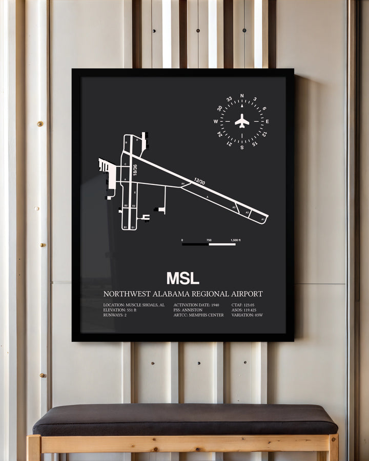 Frame color options for Northwest Alabama Regional Airport Wall Art