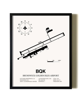 Framed Brunswick Golden Isles Airport wall art poster in black frame