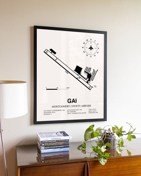 Montgomery County Airpark aviation wall décor in black wood frame