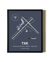 Blue and Cream Framed Texarkana Regional Airport - Webb Field layout wall art poster