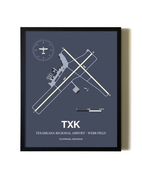 Blue and Cream Framed Texarkana Regional Airport - Webb Field layout wall art poster