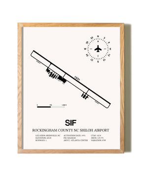 Rockingham County NC Shiloh Airport framed print in natural wood frame