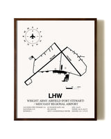 Wright Army Airfield (Fort Stewart) / Midcoast Regional Airport aviation print in walnut frame