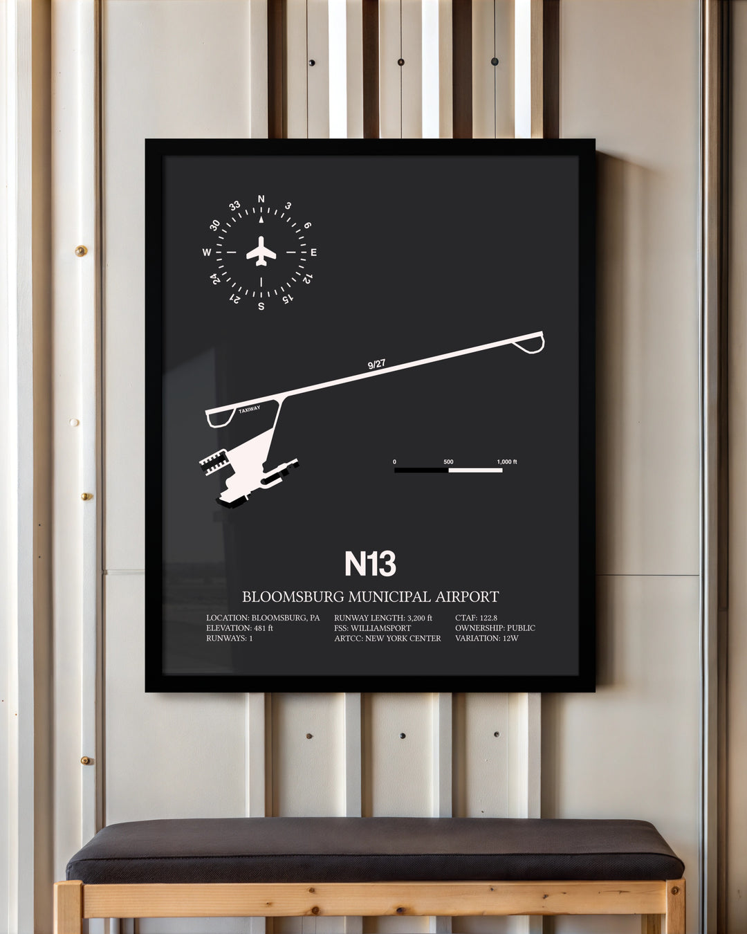 Frame color options for Bloomsburg Municipal Airport Wall Art