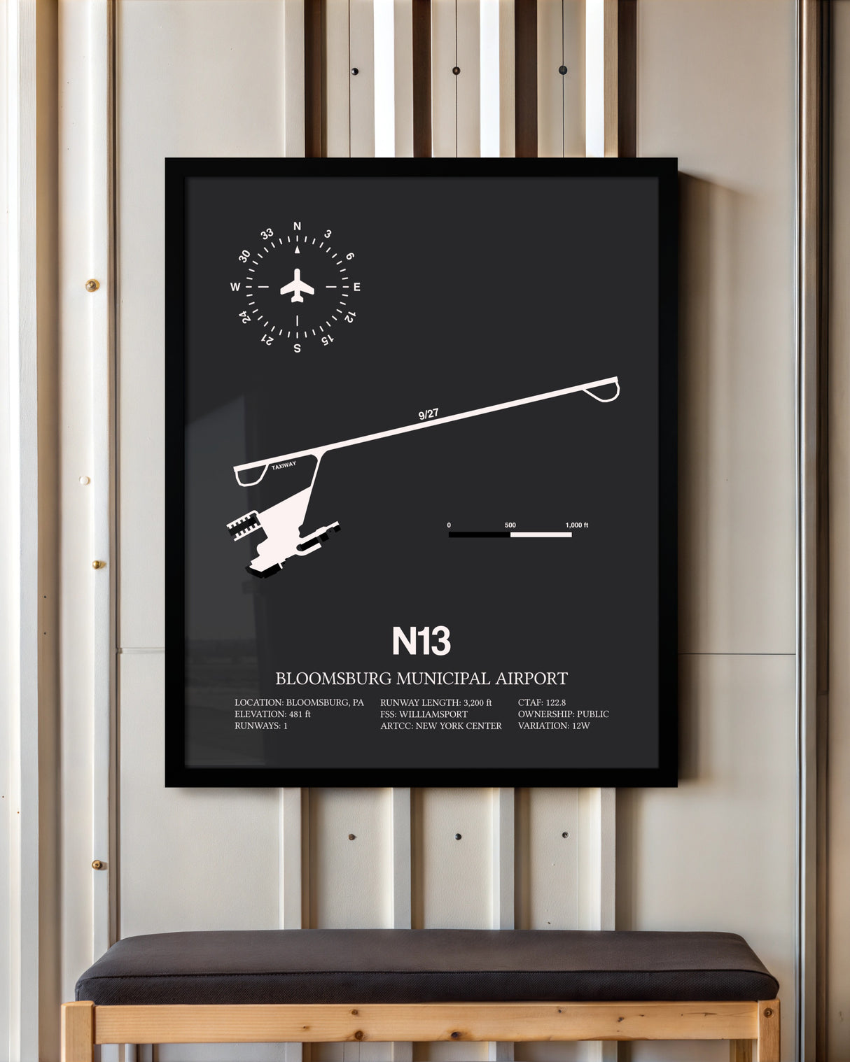 Frame color options for Bloomsburg Municipal Airport Wall Art