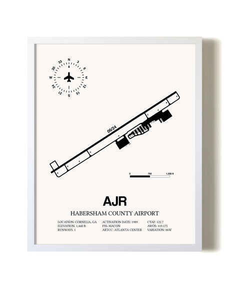 Habersham County Airport airport map poster in oak frame