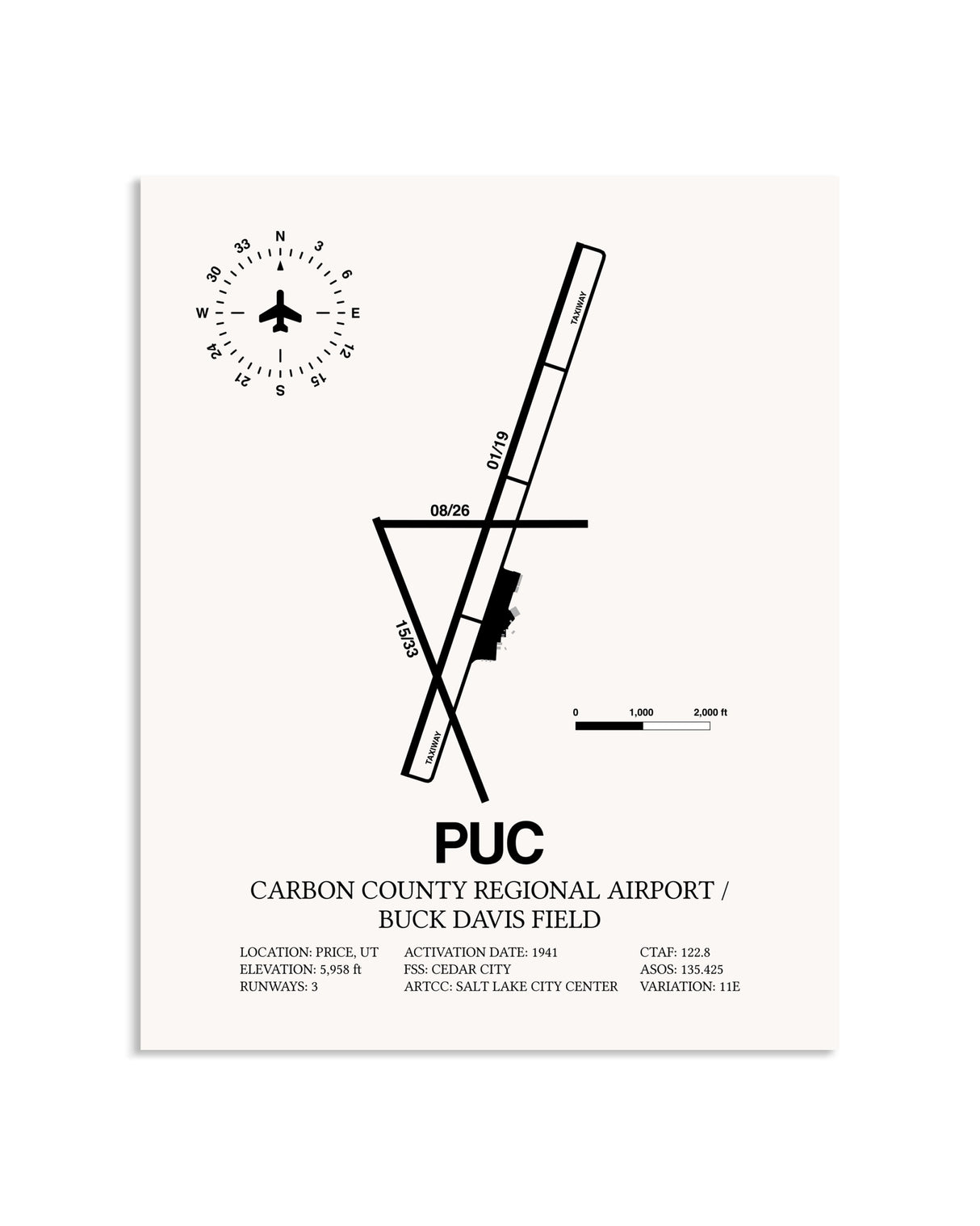 Gray Carbon County Regional Airport / Buck Davis Field framed poster displayed in an airplane hangar