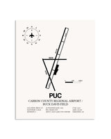 Gray Carbon County Regional Airport / Buck Davis Field framed poster displayed in an airplane hangar