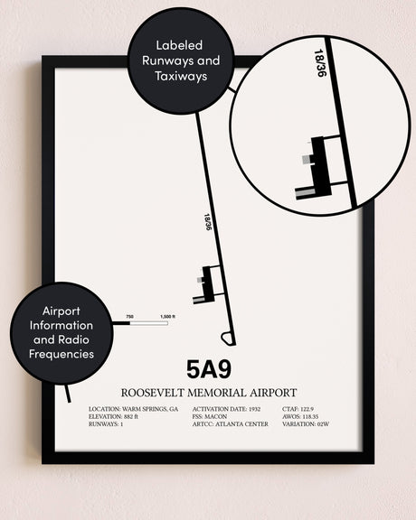 Framed Roosevelt Memorial Airport layout wall art poster
