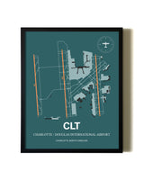 Green Charlotte / Douglas International Airport aviation wall décor in black wood frame