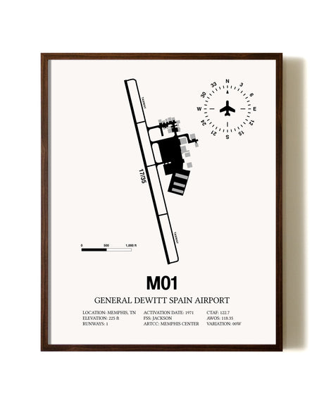 General Dewitt Spain Airport aviation print in walnut frame