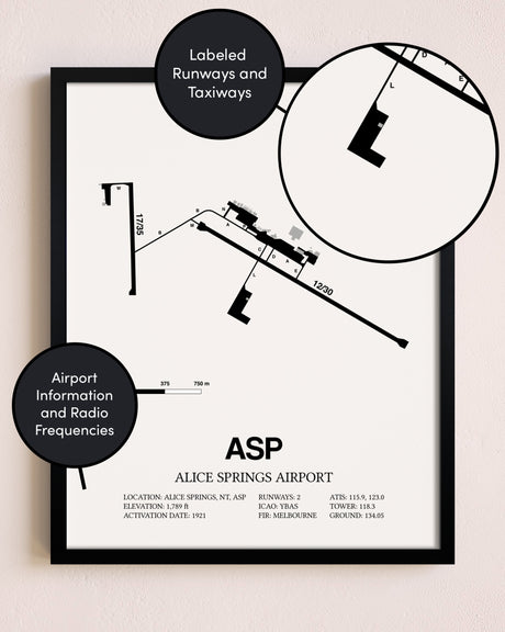 Framed Alice Springs Airport layout wall art poster