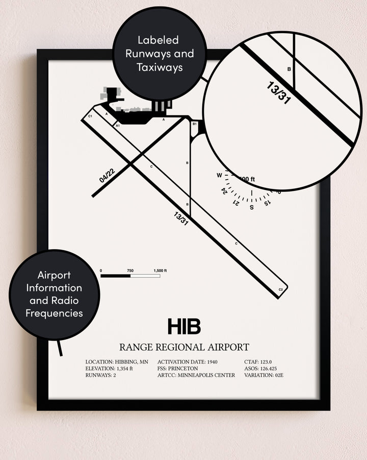 Framed Range Regional Airport layout wall art poster