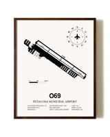 Petaluma Municipal Airport aviation print in walnut frame