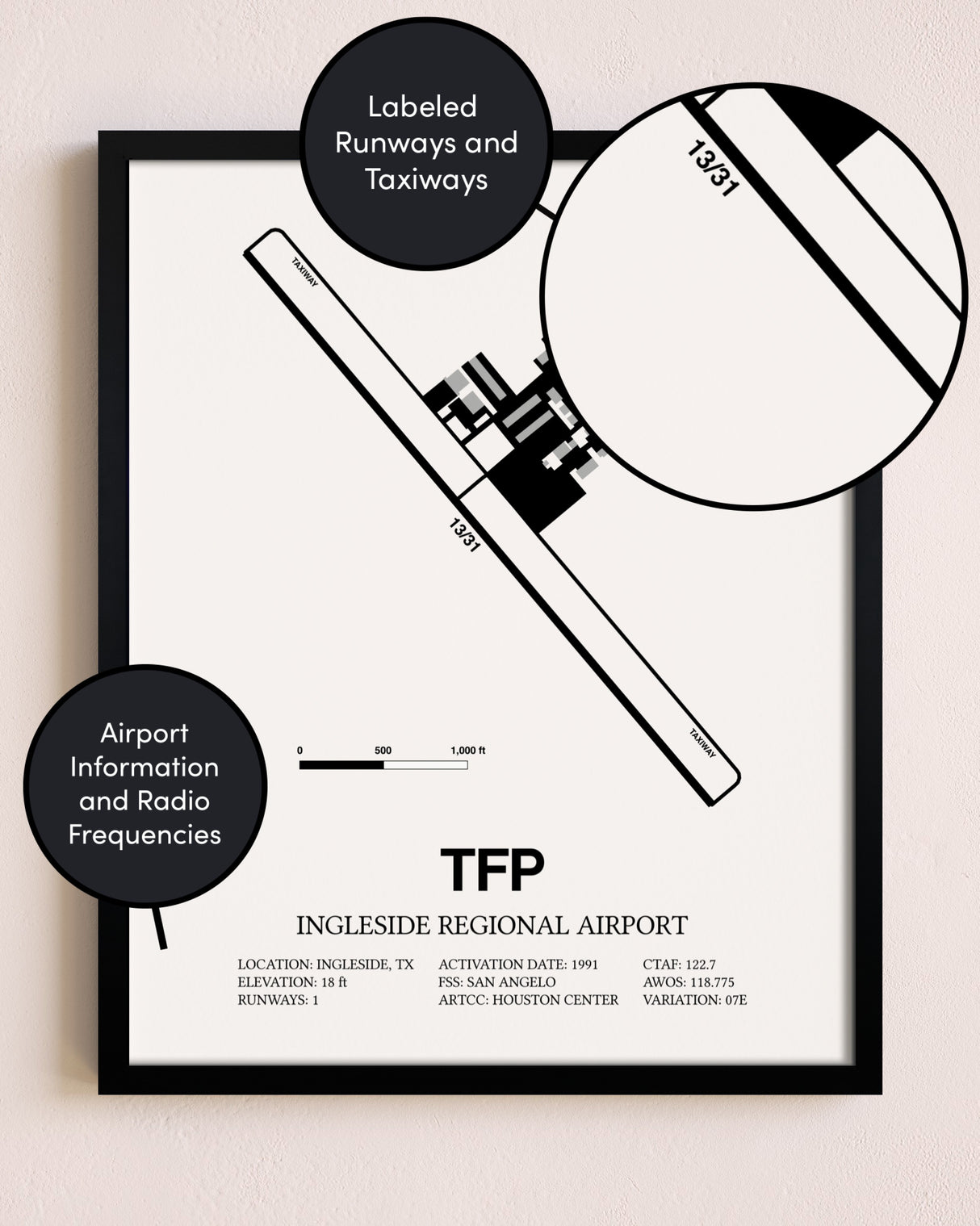 Framed Ingleside Regional Airport layout wall art poster