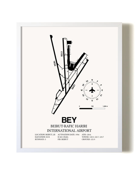 Beirut-Rafic Hariri International Airport airport map poster in oak frame