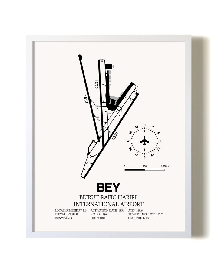 Beirut-Rafic Hariri International Airport airport map poster in oak frame