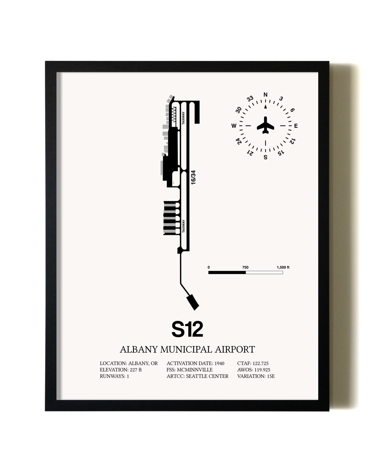 Framed Albany Municipal Airport wall art poster in black frame
