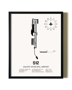 Framed Albany Municipal Airport wall art poster in black frame