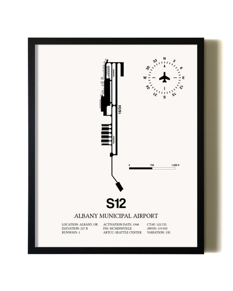 Framed Albany Municipal Airport wall art poster in black frame
