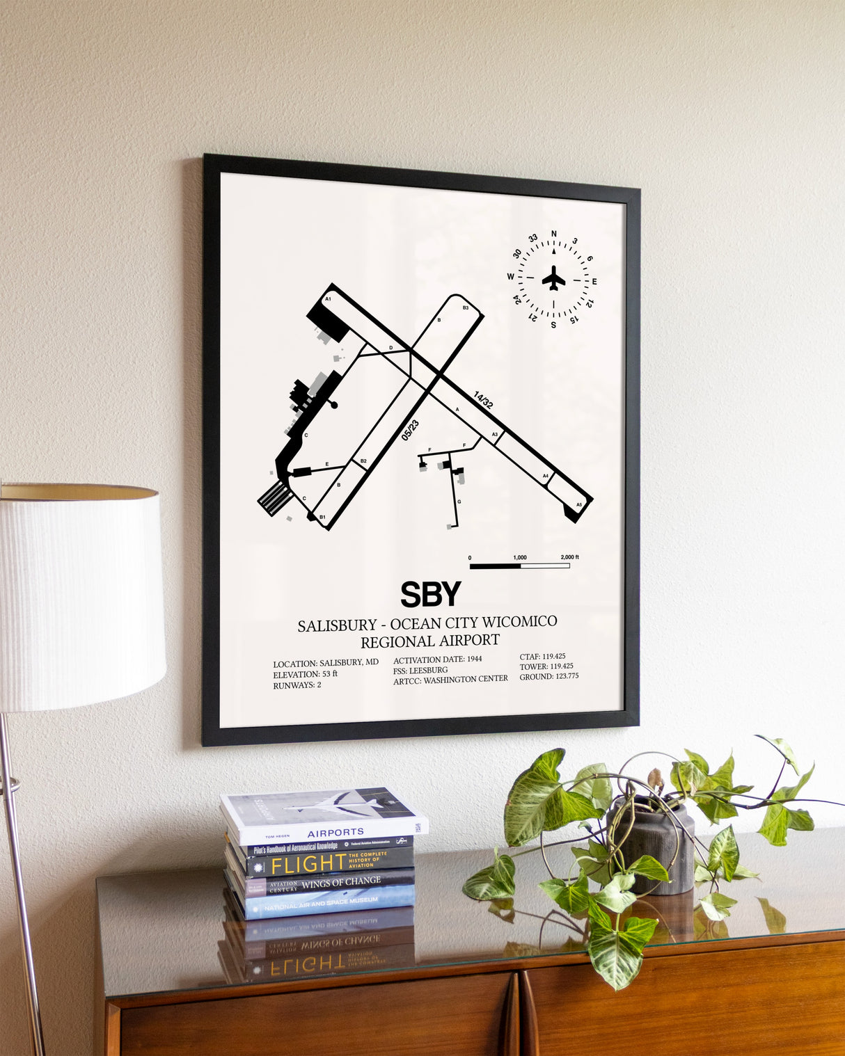 Salisbury-Ocean City Wicomico Regional Airport aviation wall décor in black wood frame