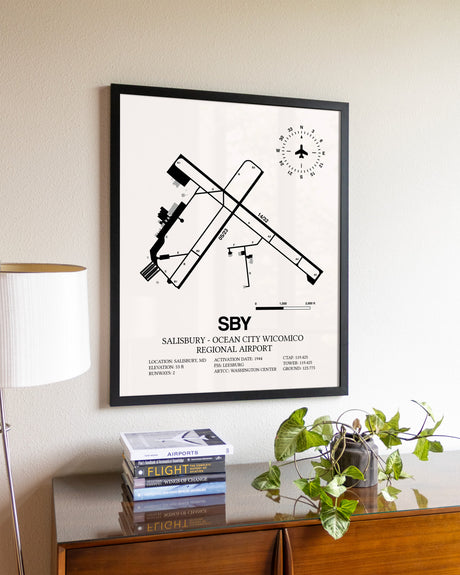 Salisbury-Ocean City Wicomico Regional Airport aviation wall décor in black wood frame