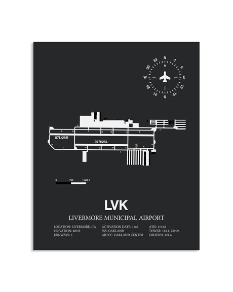 Gray Framed Livermore Municipal Airport layout wall art poster